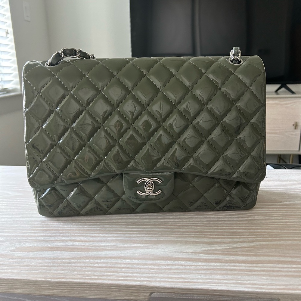 Gray patent Chanel jumbo flap purse